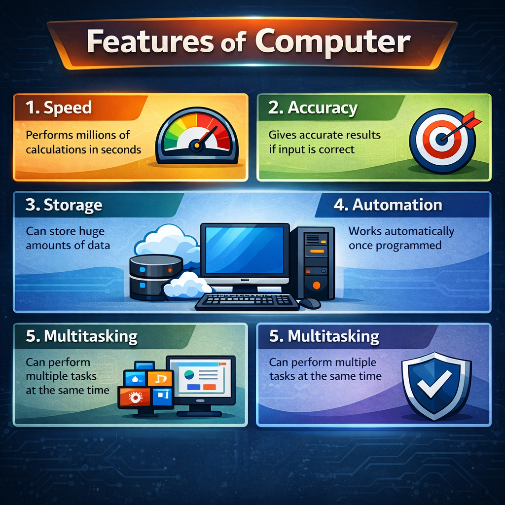 कंप्यूटर की विशेषताये तथा कमियां बतलाइए? Explain the features and disadvantages of a computer? 1 कंप्यूटर की विशेषताये तथा कमियां बतलाइए? Explain the features and disadvantages of a computer?